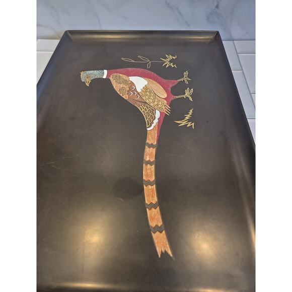 Vintage Couroc Tray Pheasant Bird Inlaid Mixed Media 18" X 12½" X 1" MCM GUC - Picture 12 of 12